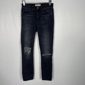 Madewell Womens 24 Faded Black Wash High Riser Skinny Jeans Kincaid Ripped Knees